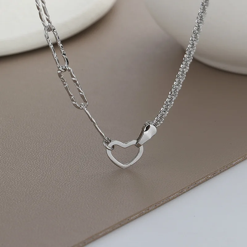 

VENTFILLE Sterling Silver Fashion Starry Love Asymmetric Necklace Ladies Necklace Heart Chain Clavicle Chain Jewelry Gift