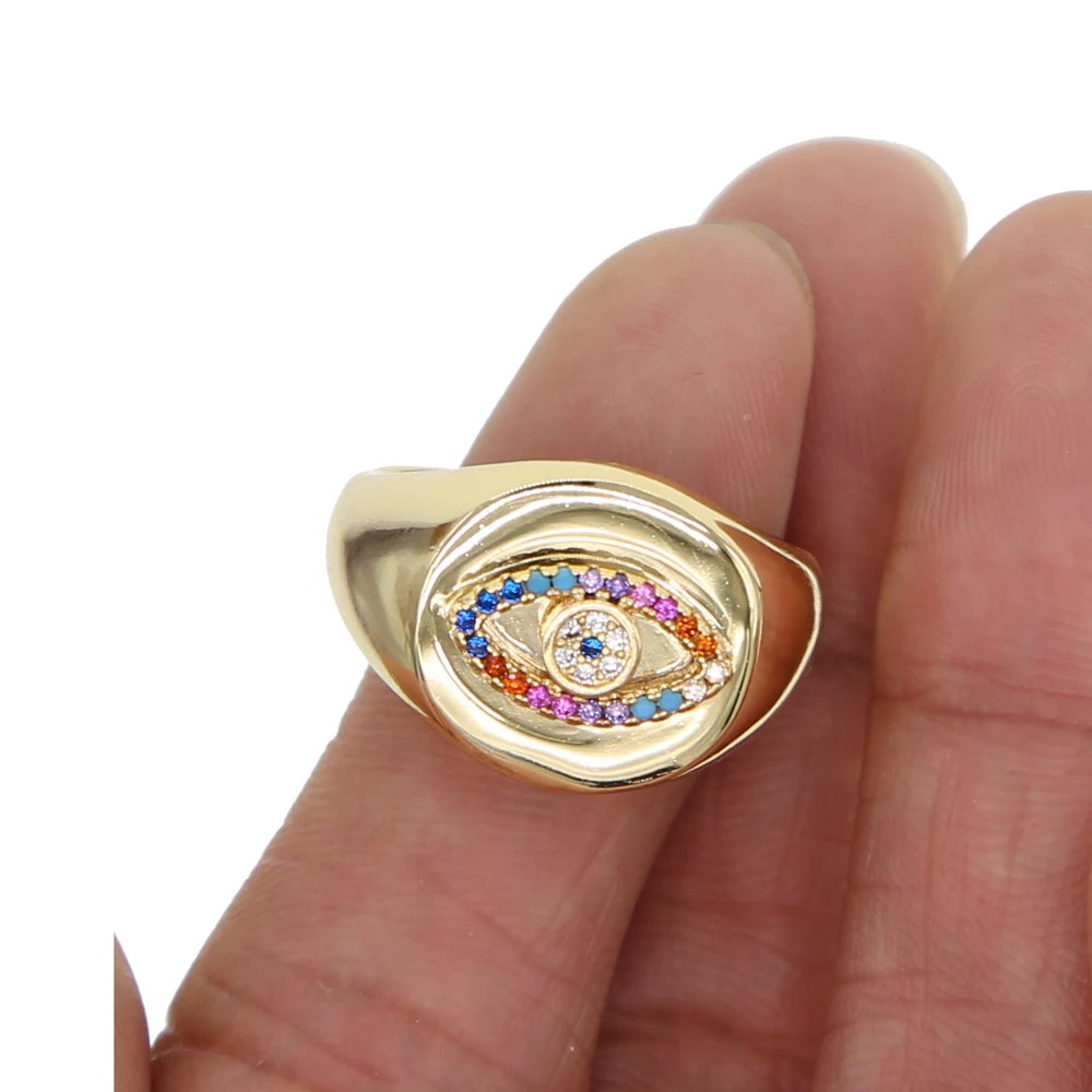 Новое поступление lucky evil eye Шарм украшения для женщин позолоченные Радуга Красочные cz Великолепная Мода Миди палец кольца