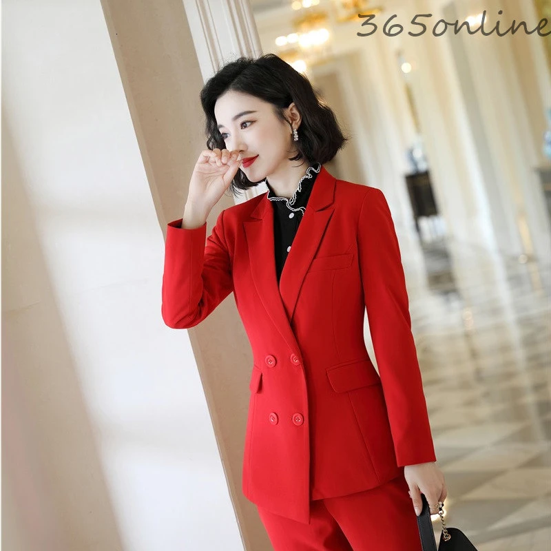 Chaquetas formales de larga para mujer, ropa de trabajo de Tops, otoño e invierno, color rojo, novedad|Chaquetas| -