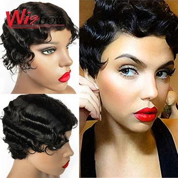 

Short Finger Wave Wigs Short Human Hair Wigs Pixie Cut Wig Natural/99j/F4/30 Color Lace Human Hair Wigs For Black Women