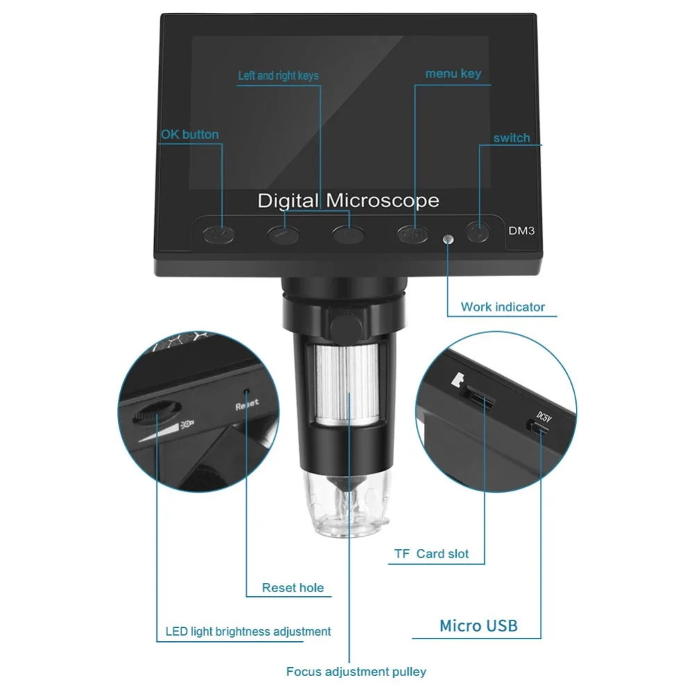 Лабораторное оборудование USB интерфейс цифровой микроскоп электронный Лупа с экраном эксперимент инструмент наблюдения инструменты