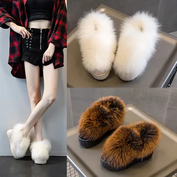 

Swyivy Genuine Leather Platform Sneakers Women Winter Ankle Boots Rabbit Fur 2020 Winter Warm Fur Snow Boots Platform Wedges