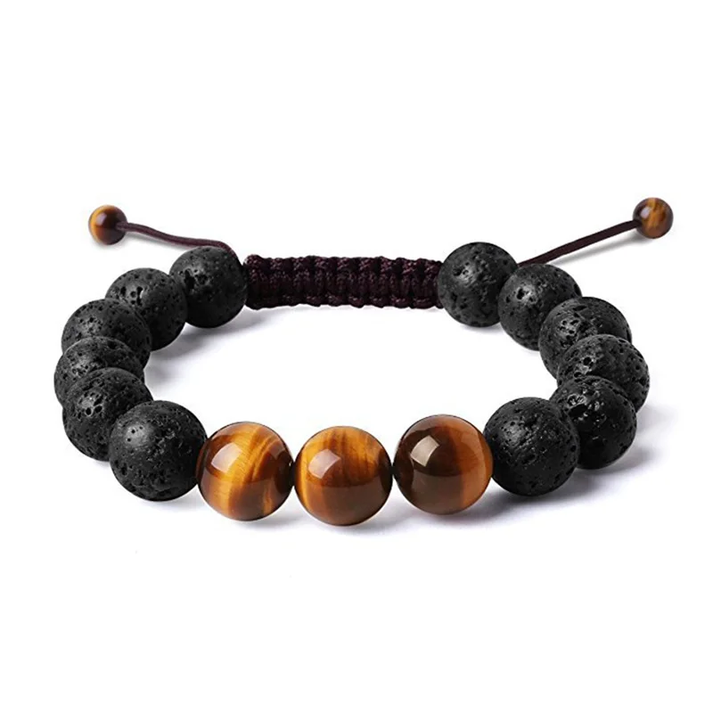 Bracelet En Perles Tibétaines De 12Mm, Bijoux En Jade, Œil De Tigre Volcanique, Mala