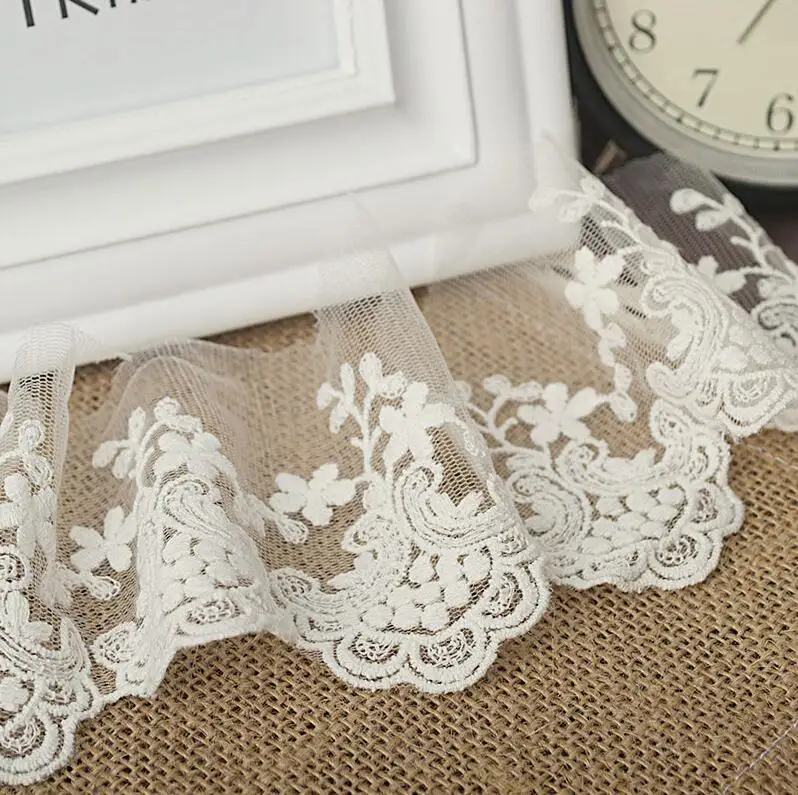 2 Yards White cotton embroidered fabric mesh lace Garment lace trims trimmings DIY Sewing accessories lace fabric lace garment accessories lace sewing supplies lace accessories lace sewing accessories