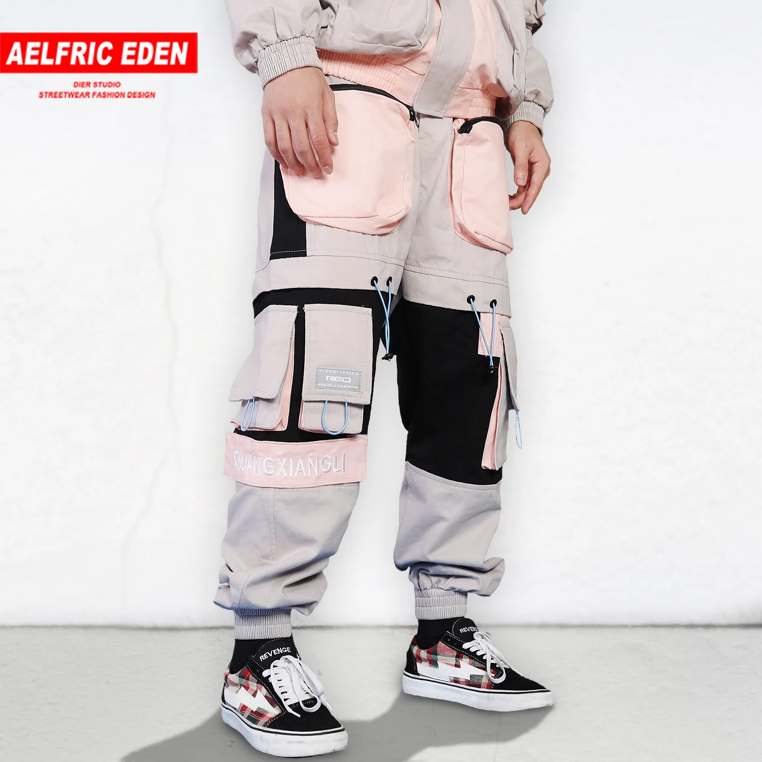 Aelfric Eden хип хоп Уличная Лоскутная мужская гарем карго Брюки для бега на молнии с несколькими карманами Harajuku модные повседневные брюки