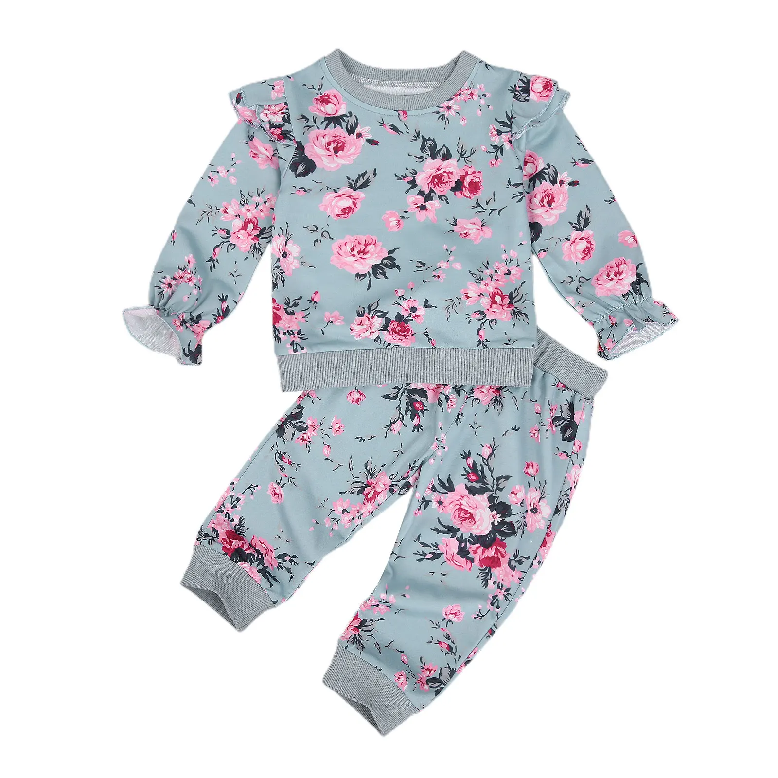 

2020 New Fall Autumn 1-6Y Toddler Kids Baby Girl Floral Print 2Pcs Set Ruffled Lantern Long Sleeve Top+Trousers Children Outfits