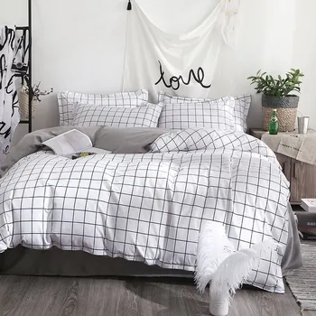 

Home Textile Black Lattice Duvet Cover Pillowcase Bed Sheet Simple Boy Girls Bedding Sets 3/4Pcs Single Double Bedlinen
