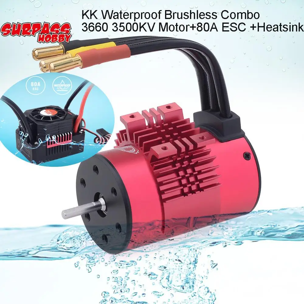 

SURPASS HOBBY KK Waterproof 3660 2600KV 3500KV 4200KV Brushless Motor &60A 80A ESC with Heatsink Combo for 1/10 RC Car