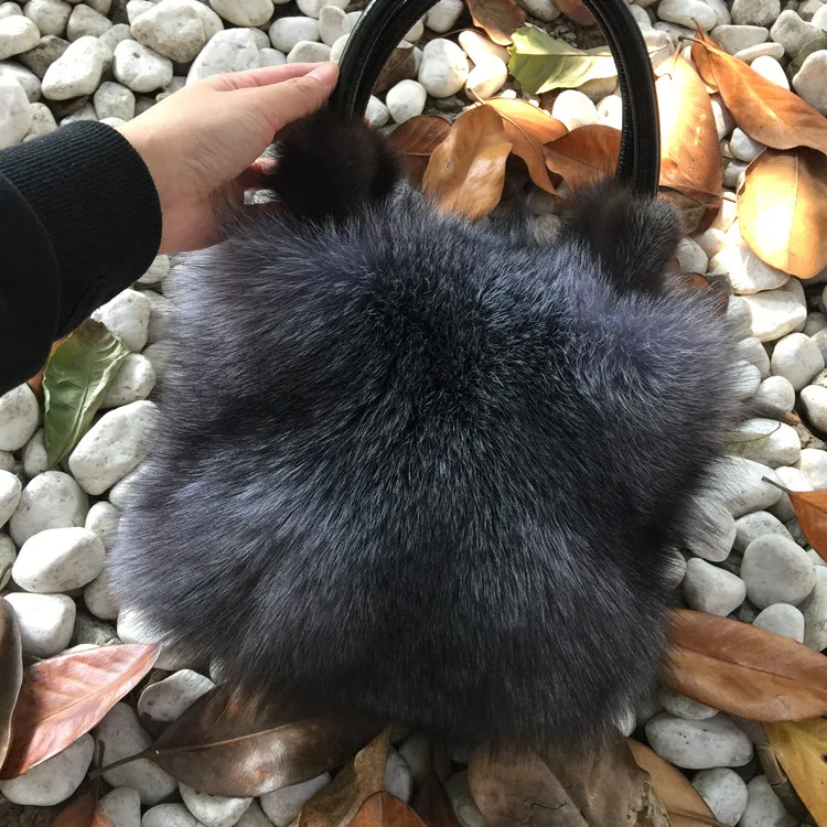 Fox fur big bag new ladies luxury real fox fur bag large size handbag shoulder bag gift diagonal package