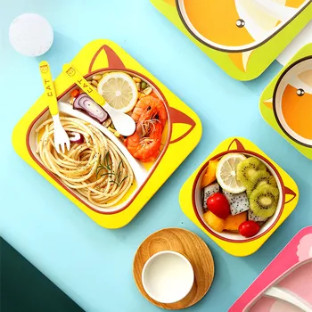 

Bamboo Fiber Tableware set Plate+Bow+Fork+Cup kid Children Container Tableware Set 5pcs/set Baby Dinnerware Feeding Set