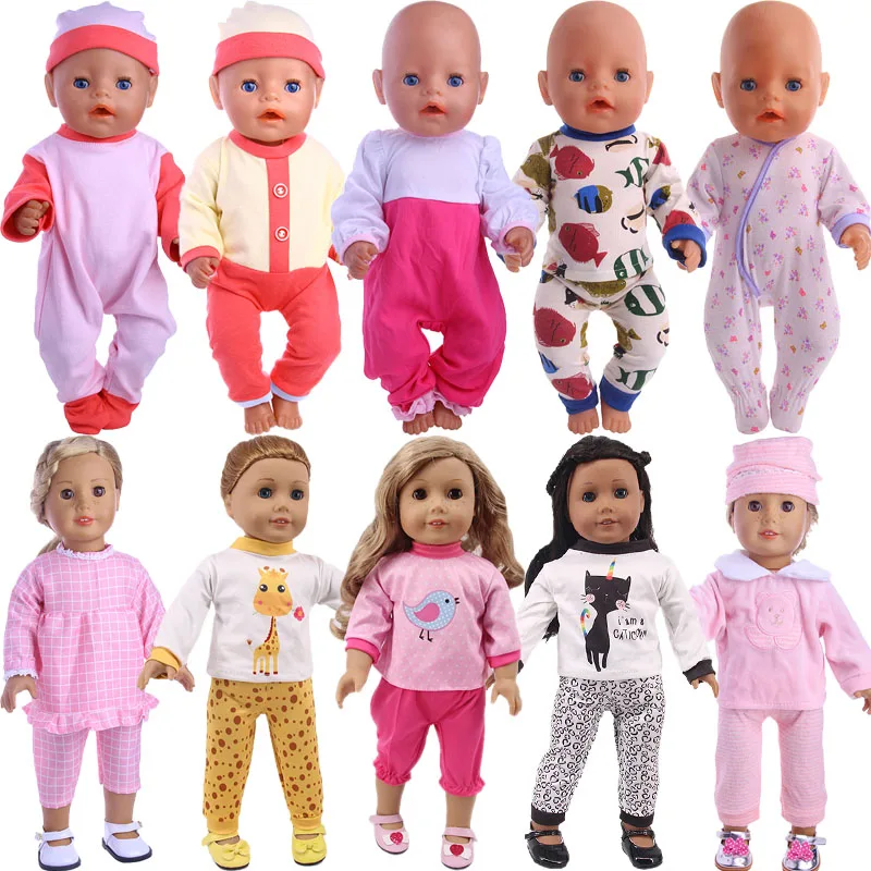 Doll Pajamas,Multicolor Cotton Home Casual Clothes Cute Prin For 18 Inch American Doll Girl & 43 Cm New Born Baby,Our Generation