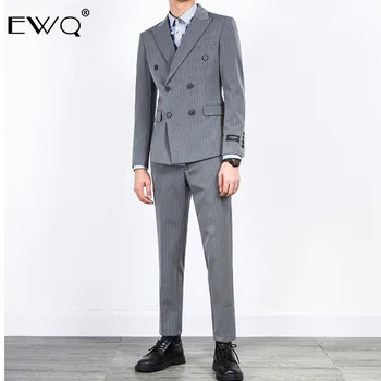 

EWQ / England Style Stripe Suit Two Pieces Set For Male 2020 Spring Trend Vintage Tide Smart Casual Blazer Pants Set 9Y0070