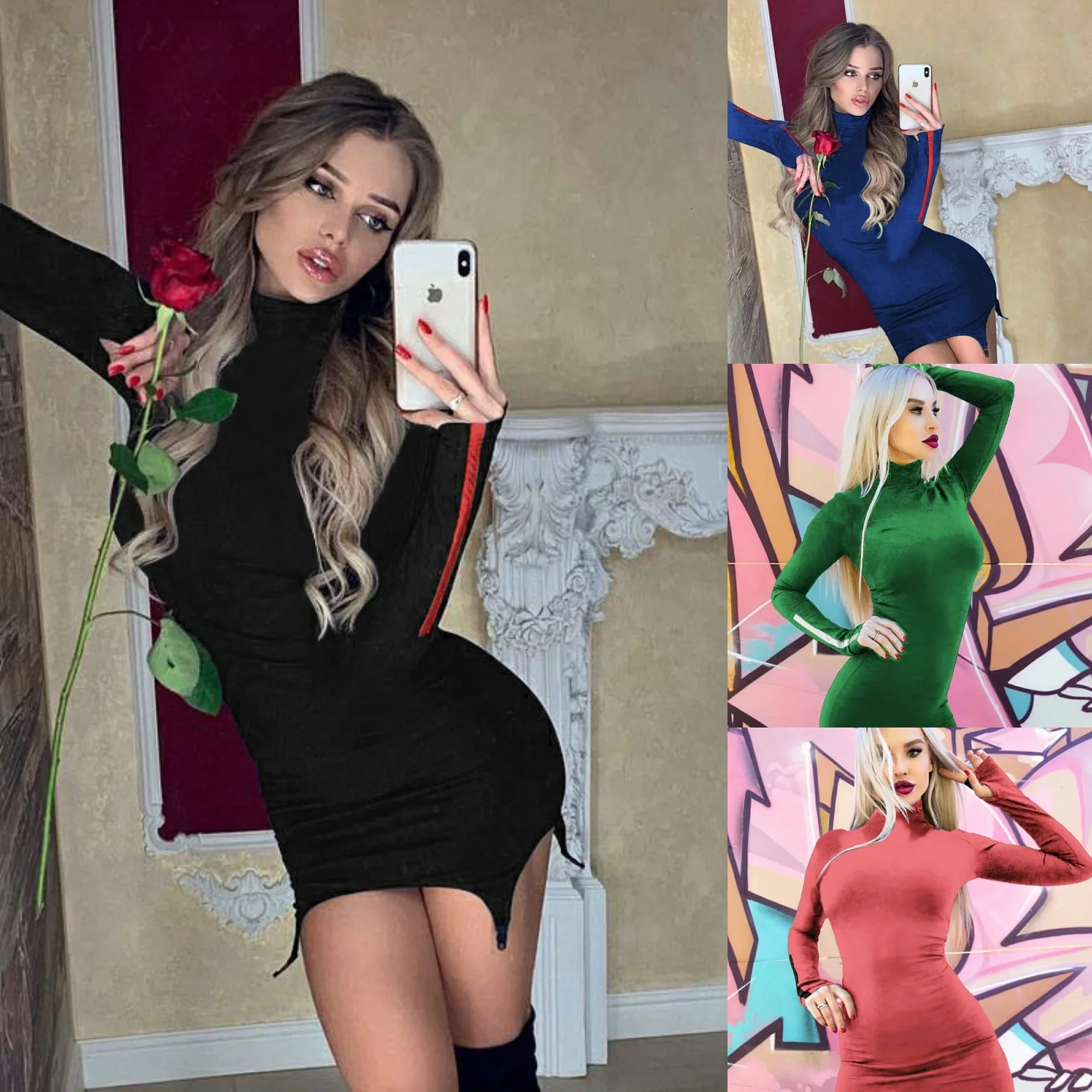 BacklakeGirls, сексуальные коктейльные платья, дешевые винтажные платья с высоким воротом и длинным рукавом, Vestido, ночной клуб короткое платье для вечеринок, vestido de festa