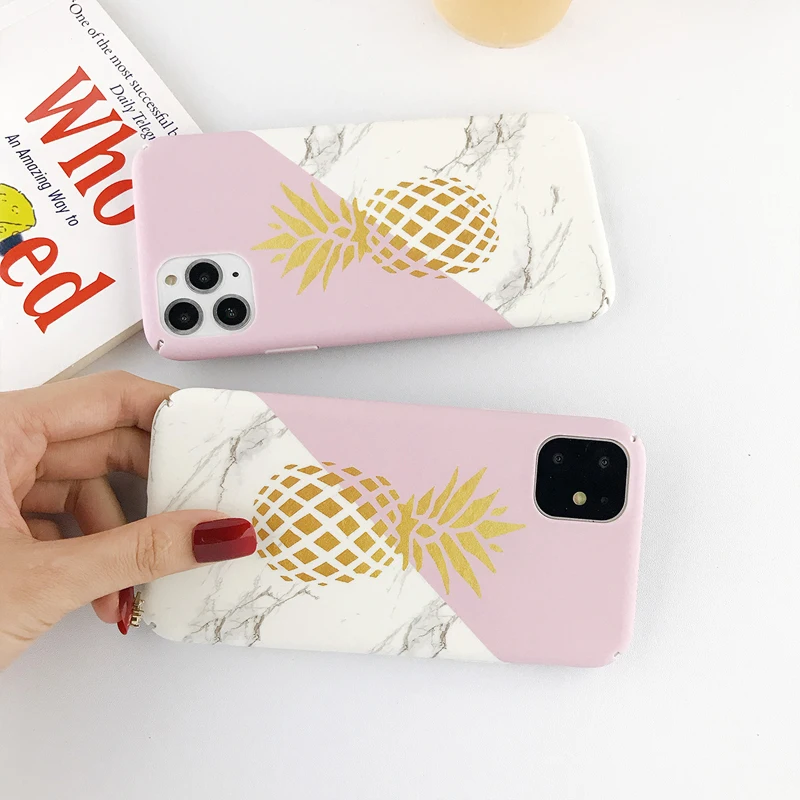 Ottwn для iPhone 11 чехол ананас мрамор камень узор чехол s для iPhone XR X XS 11 Pro Max 6 6s 8 7 7 Plus Жесткий PC Полный Чехол