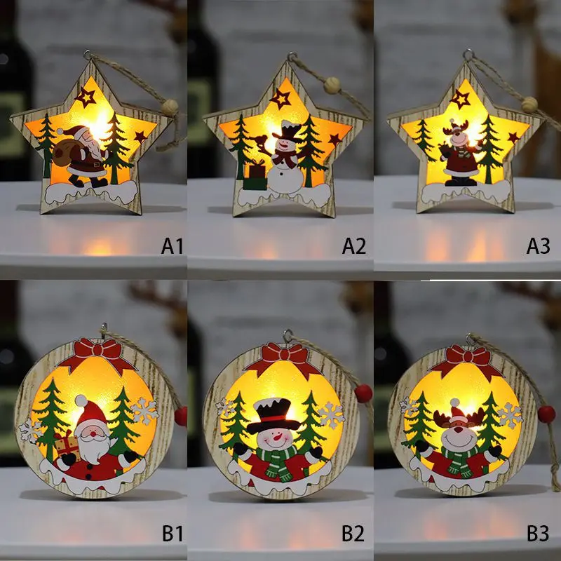 Popular Christmas Tree Decoration Pendant Gifts Wooden Snowman Animal Lighting Pendant Home Decorations