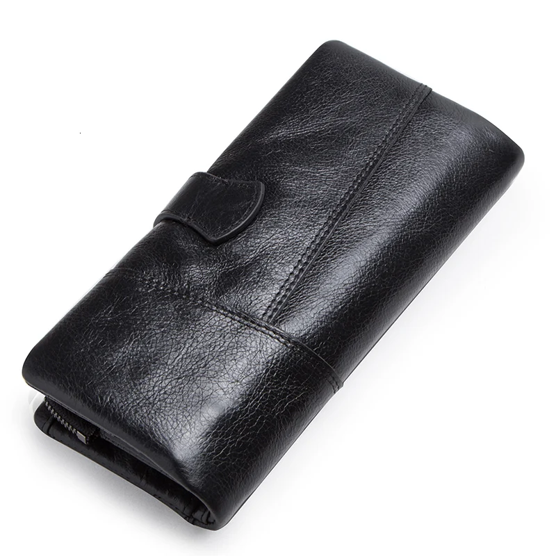 Contact's Genuine Leather Men's Long Wallet With Phone Bags Zipper Coin Pocket Purse Male Clutch Wallets For Men Portfel Small