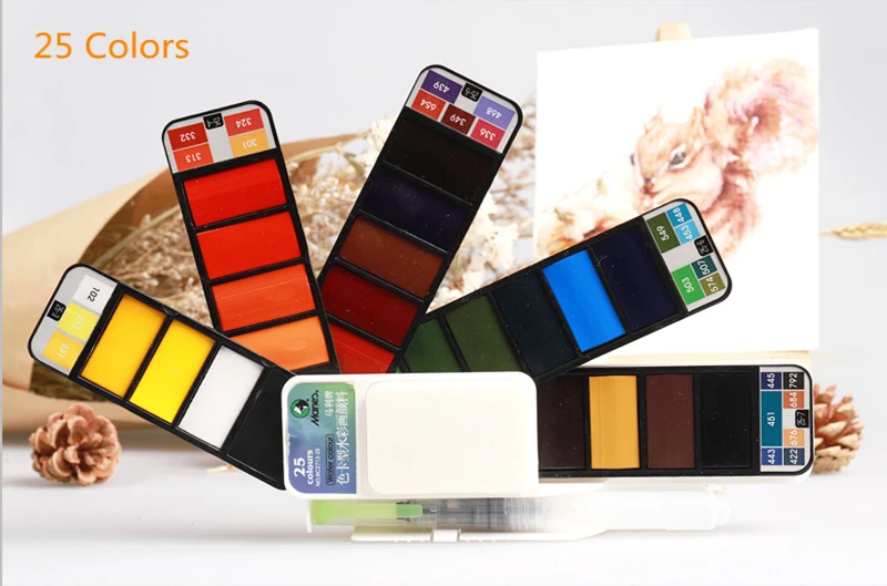 25 Colors Превосходные Твердые акварельные краски в наборе с кистью для воды Ручка Складная Akwarele Verf путешествия вода цвет пигмент для рисования Прямая поставка - Цвет: 25 Colors