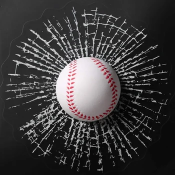 

3D Car Sticker Creative Balls Hits Car Broken Window Decal - Baseball