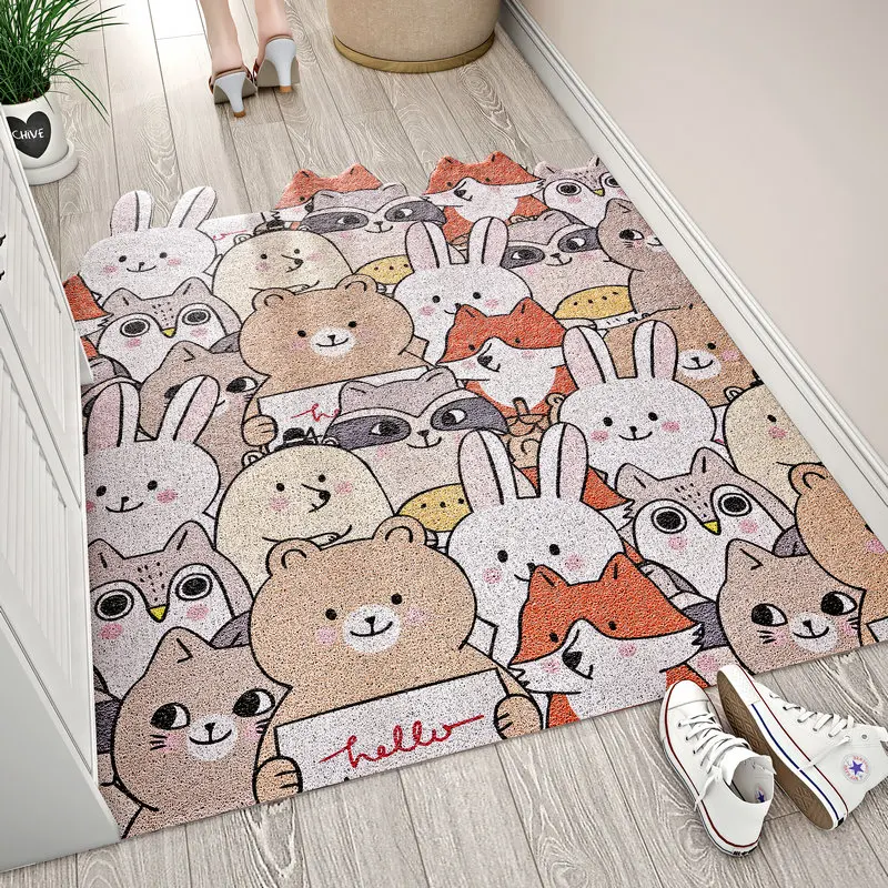 Customizable floor mats, home passage carpets, door dustproof floor mats, cartoon pattern PVC wire ring kitchen floor mats
