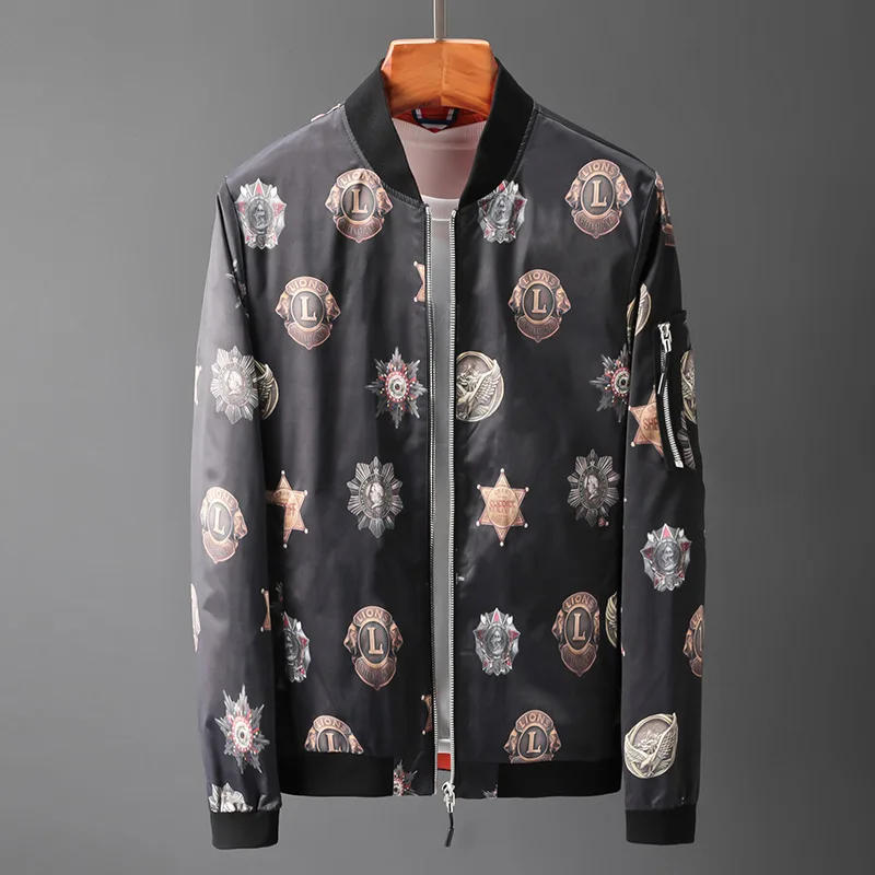 Повседневные мужские куртки и пальто с модным принтом Jaqueta Masculina Chaquetas Hombre Veste Homme Casaco Masculino - Цвет: Черный