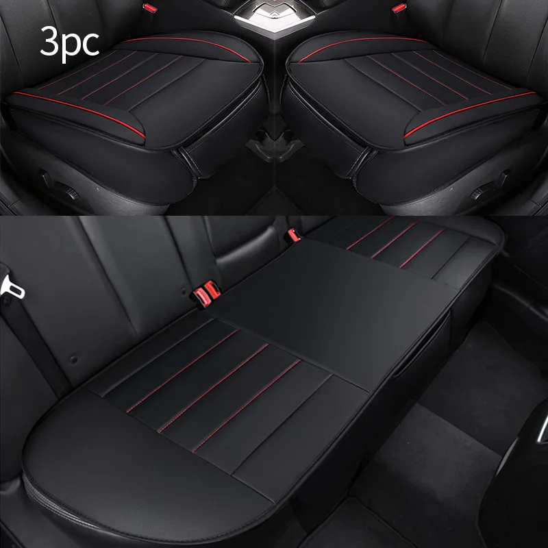 Black 3pcs Кожаный чехол для автокресла, набор, не скользящая Защитная Подушка, универсальный размер для Granta Vesta Chery KIA Mazda Toyota Polo BYD - Название цвета: Black 3pcs