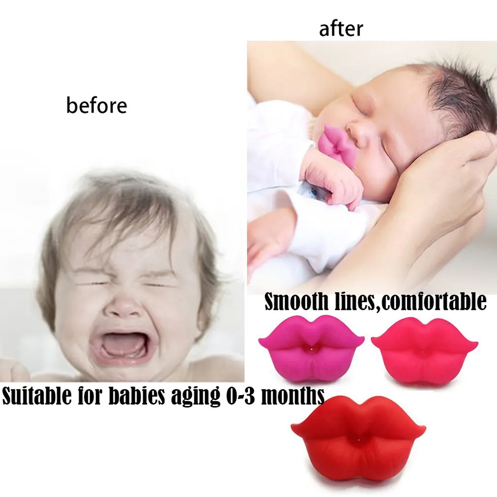Food Grade Silicone Baby Pacifier Lip Mouth Shape Infant Toddler Baby Soother Teether Funny Nipple Feeding Orthodontic Teat