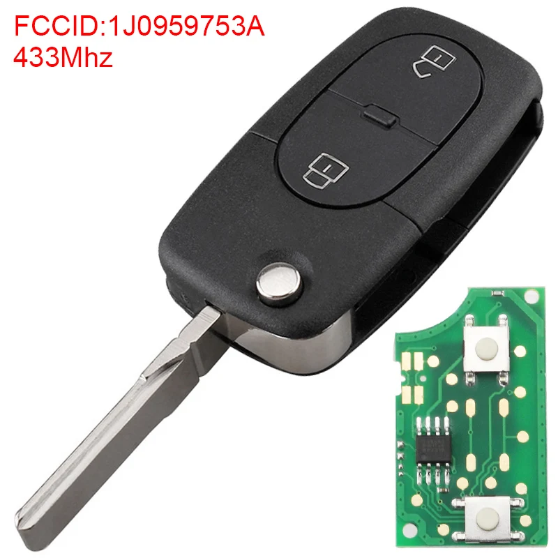 

433Mhz 2 Buttons Remote Car Key Fob with ID48 Chip 1J0959753A Fit for VW / Volkswagen / Passat / Golf MK4