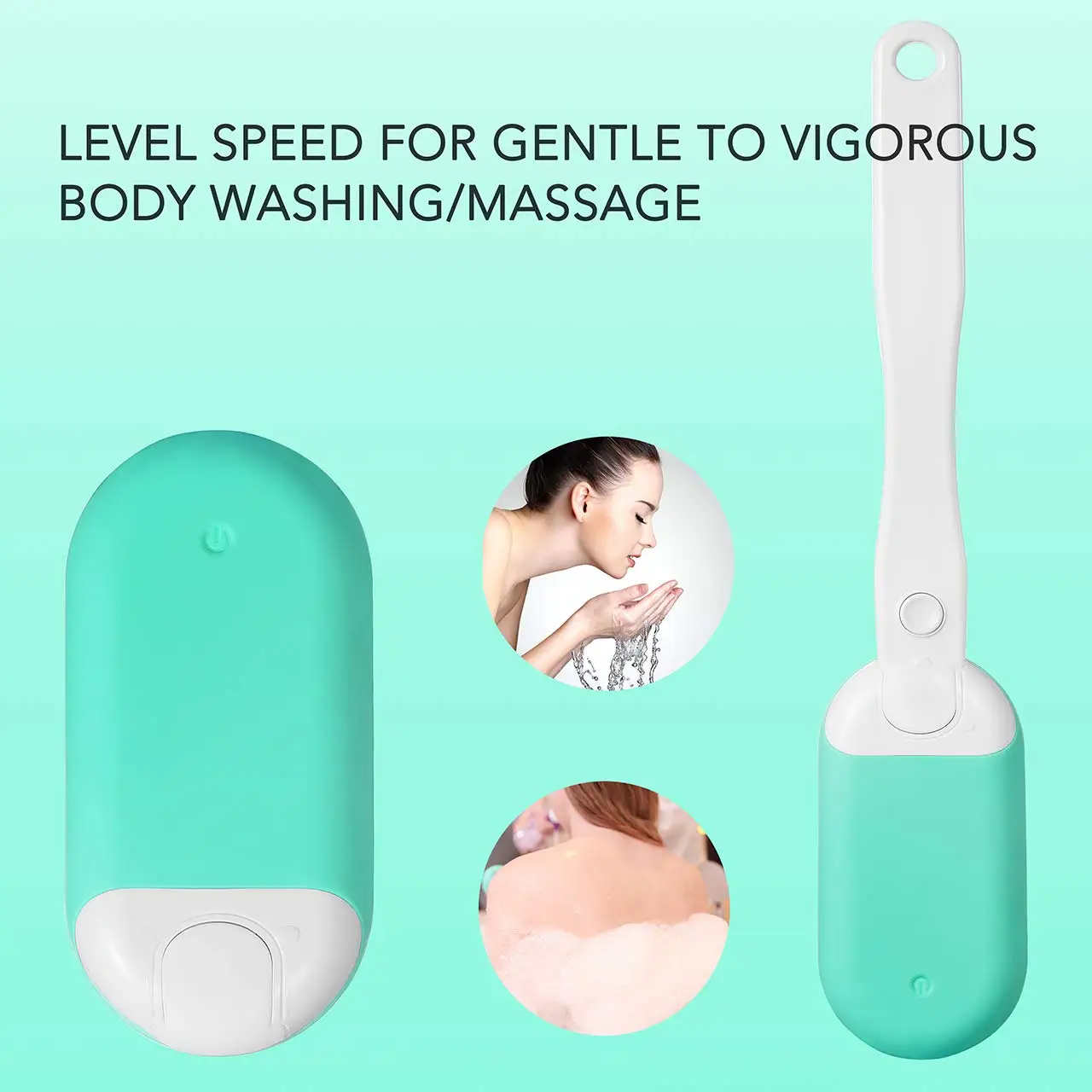 Waterproof Electric Body And Facial Cleansing Brush, Back Scrubber With Soft Silicone Exfoliating Head And Long Handle for All S