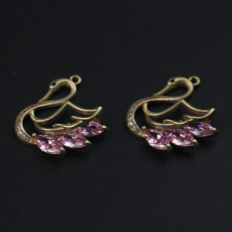 

Brass Micro-inlaid Zircon Color Belt Hanging Swan Earring Necklace Pendant Headdress Pendant DIY Handmade Material