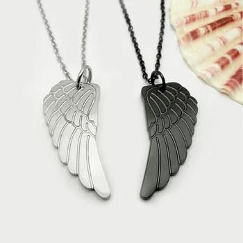 

2/PCS Popular Tainless Steel Angel Wings Pendant Necklace Black Feather Long Chain Choker Lover Jewerly Gift For Couple Friends