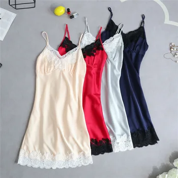 

V-Neck Woman Sleep Robe Pajamas Sexy Lace Sleeveless Sleepwear Flower Summer Home Wear Nightgown Bath Gown Sleepshirts M-XXL