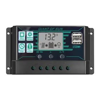 

10A-100A 12V 24V PWM Solar Charge Controller Dual USB Solar Regulator with LCD PV Battery Controller Load Timer