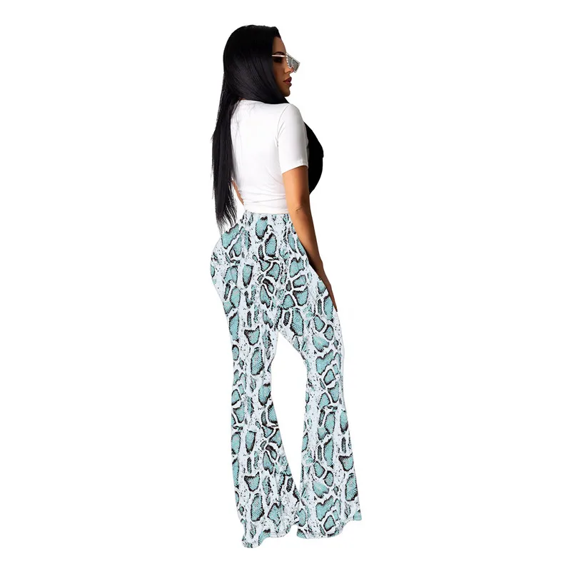 UIDEAZONE Leopard Mouth Print Women Two Piece Set Casual O Neck Pullover T Shirts Flare Pants Ladies 2Pcs Sets 2 Pieces Suits