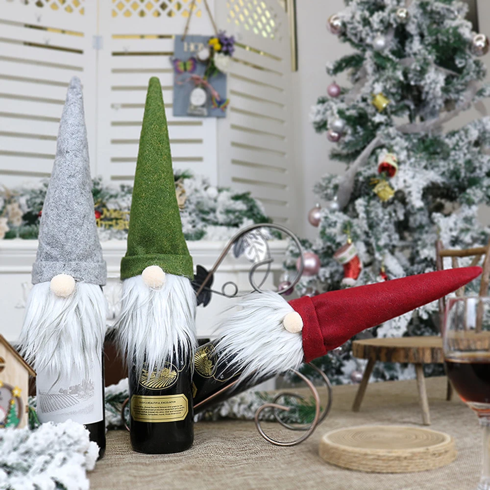 Рождественские украшения безликая старая кукла мужчины Набор Винных Бутылок Рождественское украшение шампанского для столовая посуда сумка для вина Подарочная сумка