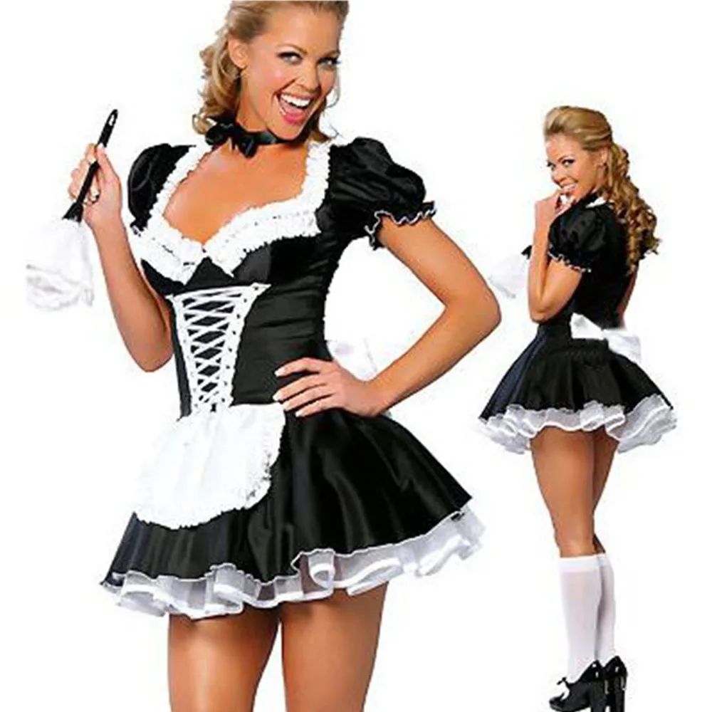 

S-6XL Womens Cosplay Maid Costume French Babydoll Dress Sexy French Maid Dress Uniform Erotic Lingerie Role play Servant