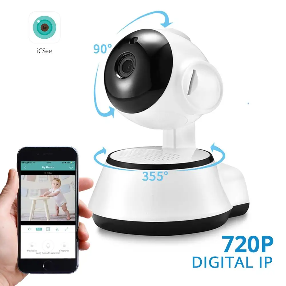 720P Wireless Pan Tilt Indoor IP Camera IR WiFi Home Pet Baby Security System SD