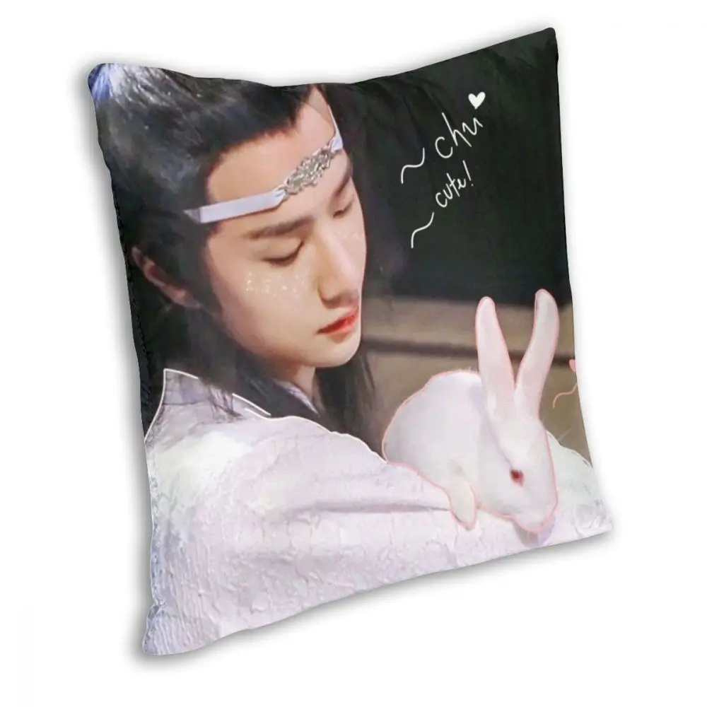 Lan Zhan 홀딩 버니 스퀘어 베개 케이스, 소파 용 폴리에스테르 쿠션, 타락하지 않은 Lan Wangji 캐주얼 쿠션 커버