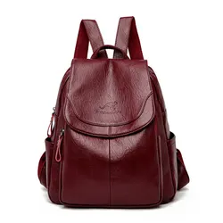 Women's Vintage Soft Leather Backpack - Stylish Casual Travel & School Bag (Winered)
