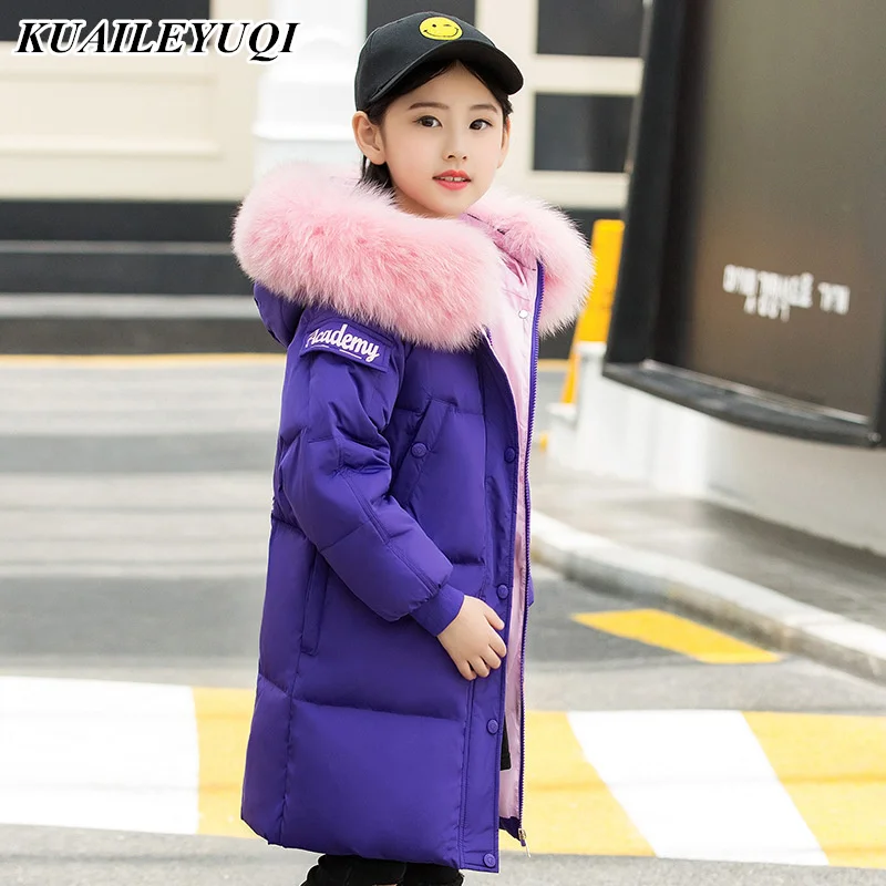 

2019 Girl Winter Down Jacket Kids Warm Thicken Hooded Big Fur Collar Parka Coats Outwear -30 Degrees Girls