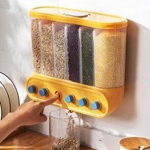 Dispensador de cereales montado en la pared, caja de almacenamiento de alimentos sellada, Cubo de arroz, prensa transparente, organizador de granos de cereales