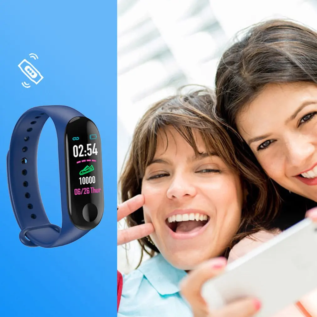 Bluetooth M3 умные часы с пульсометром, монитор артериального давления, будильник, шагомер, браслет для мужчин и женщин
