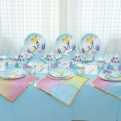 Вечерние одноразовые бумажные полотенца+ поднос для вечеринки в честь Дня Рождения с изображением русалки и принцессы