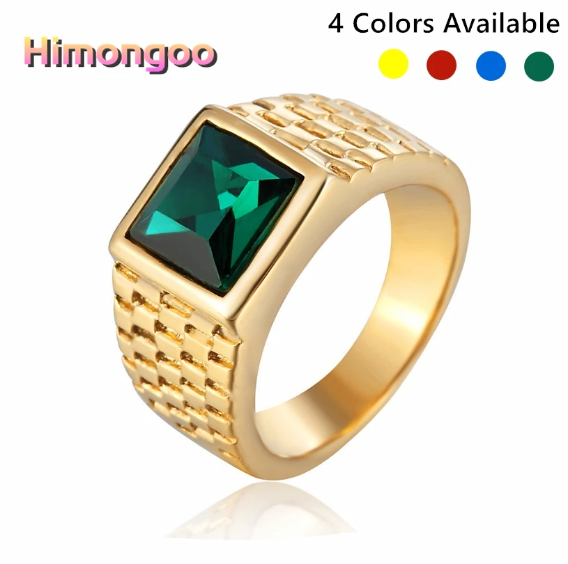 

Vintage Gold Plated Watchband Style Mens 316L Stainless Steel Ring 4 Colors Gems Hip Hop Punk Style Mens Fashion Jewelry