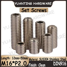 

1Pc~4Pcs DIN916 GB80 M16x12mm-50mm SUS304 Stainless Steel Hexagon Socket Set Screws With Cup Point Headless Screws Grub Screws