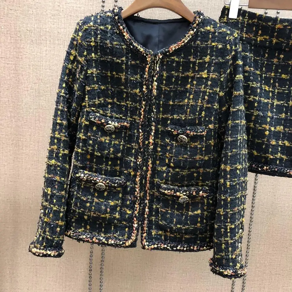 2019FW winner Новая женская твидовая шерстяная куртка-пальто+ юбка трапециевидной формы Женская Повседневная Верхняя одежда костюмы с юбкой комплекты из 2 предметов rmsx 9,30