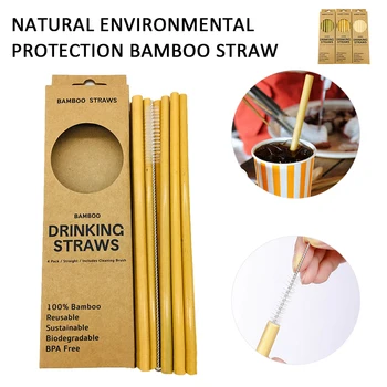 

12Pcs 8inch Bamboo Straw Reusable Drinking Straws with Case+Clean Brush Eco-friendly Natural Organic Bamboo Disposable Straw