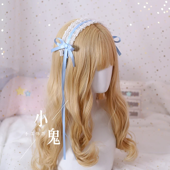 Light blue Мягкие японские игрушки повязка-бандана для девочки кружевная шпилька Милая Повседневная дикая kc бант головная повязка многоцветная - Цвет: Light blue