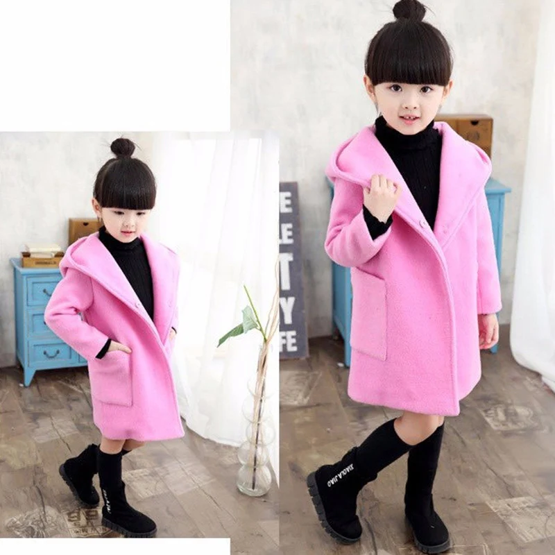 FAVSPORTS/Зимние флисовые пальто для маленьких девочек; однотонная плотная Детская куртка с капюшоном; пальто с капюшоном из меха и флиса; популярная модная одежда