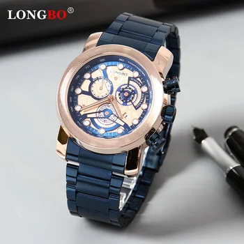 

LONGBO Business Men Watch Luxury Brand Stainless Steel Wrist Watch Chronograph Army Military Quartz Watches Relogio Masculino