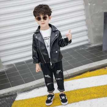 

Girls PU Jacket Spring and Autumn Children's Motorcycle Leather 1-7 years old Fashion Oblique Zipper Boys Coat Cool